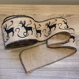 Burlap ribbon spool with deers 4” wide 31 feet